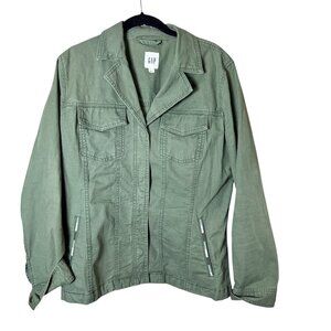 GAP Army Green Cargo UtilityJacket Coat with Pocket Stitching Detail Size Large